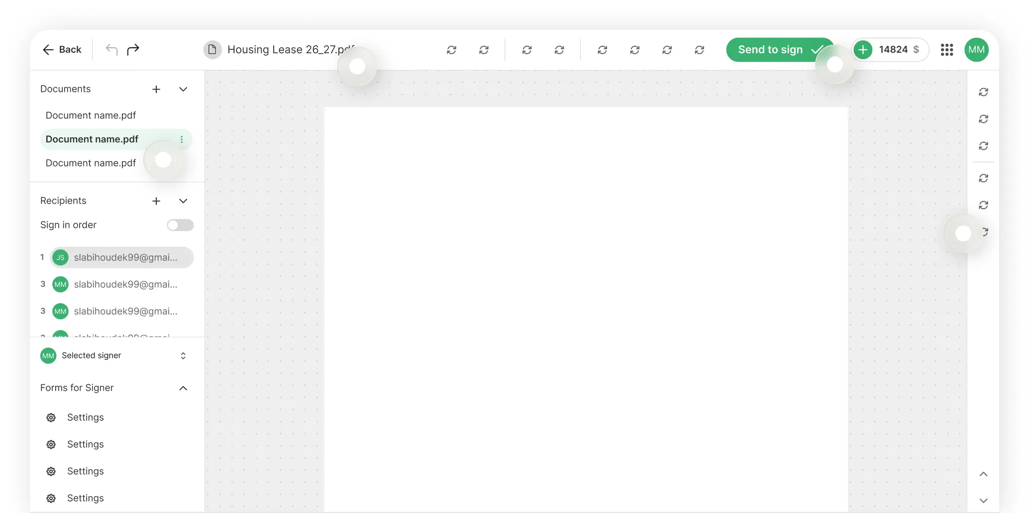 Signosoft document editor screen