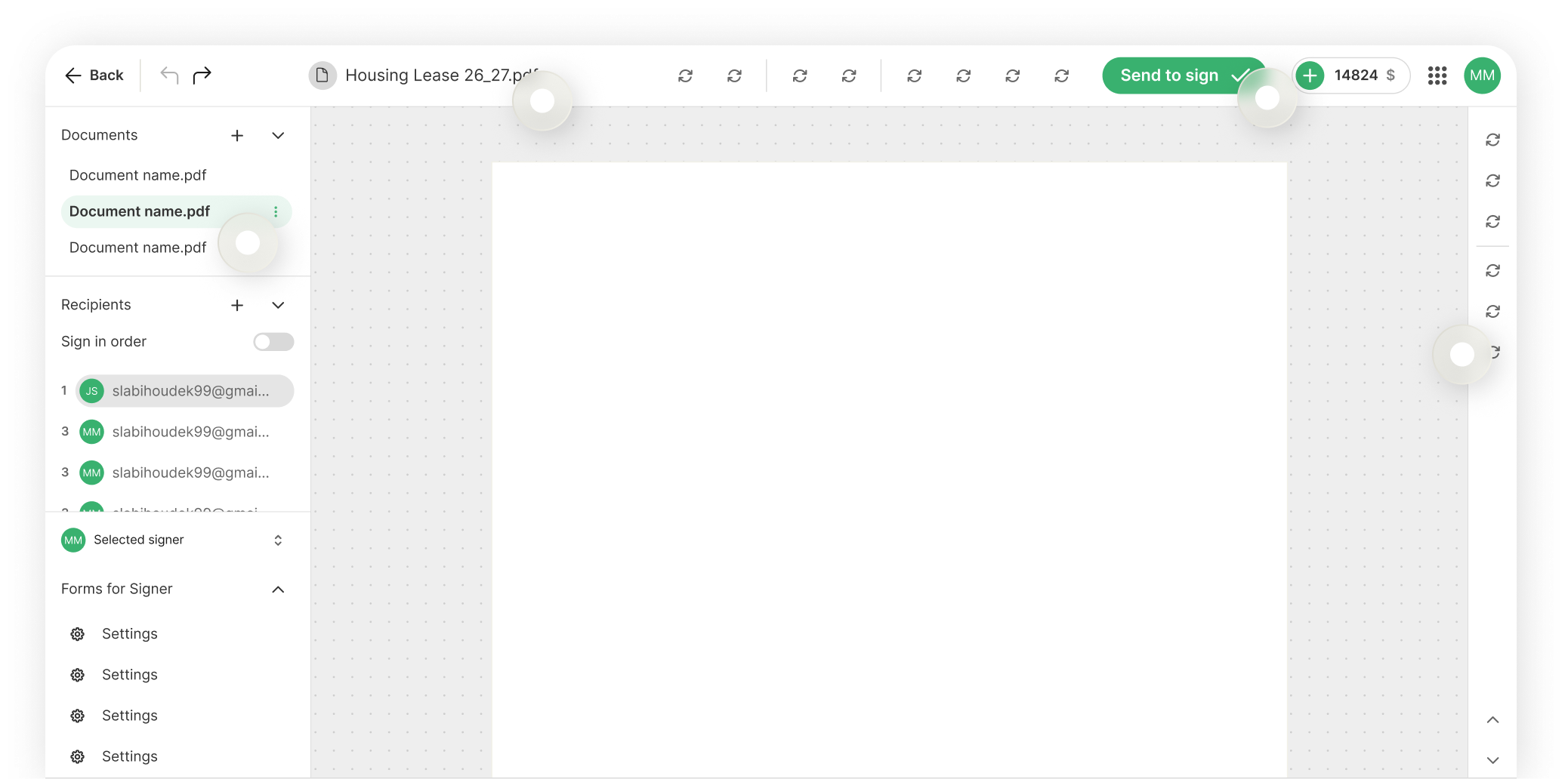 Signosoft document editor screen